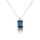 Silver Platinum Plated Emerald Cut London Blue Topaz Lab Grown Diamond Pendant Necklace