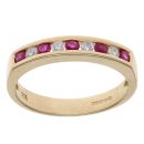 18ct Yellow Gold 0.10ct Diamond and Ruby Half Eternity Ring