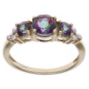 9ct Yellow Gold 0.05ct Brilliant Cut Diamond and Mystic Topaz Three Stone Ring