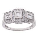 9ct White Gold 0.50ct Brilliant and Baguette Cut Diamond Cluster Ring