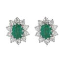 18ct Yellow and White Gold 1.00ct Brilliant Cut Diamond and Emerald Cluster Earrings