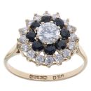 9ct Yellow Gold Cubic Zirconia and Sapphire Cluster Ring