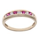 14ct Yellow Gold Cubic Zirconia and Created Ruby Half Eternity Ring