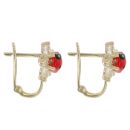 14ct Yellow Gold Children's Cubic Zirconia Flower And Ladybird Earrings