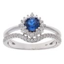Silver Blue Gemstone And Cubic Zirconia Wishbone Ring By Icesia