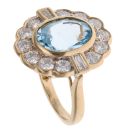 18ct Yellow Gold 1.90ct Brilliant And Baguette Cut Diamond And Aquamarine Cluster Ring