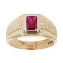 14ct Yellow And White Gold Red Gemstone Signet Ring