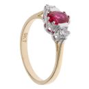 9ct Yellow Gold Red Gemstone And Cubic Zirconia Three Stone Ring