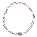 9ct Yellow Gold 0.10ct Brilliant Cut Diamond and Amethyst Bracelet 7.5"