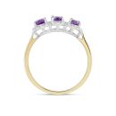 9ct Yellow Gold Amethyst With Diamond Three Stone Ring