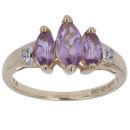 9ct Yellow Gold 0.02ct Diamond and Amethyst Three Stone Ring