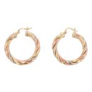 14ct Yellow White and Rose Gold Twist Hoop Earrings