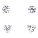 Silver Cubic Zirconia Heart and Round Stud Earrings Set of Two