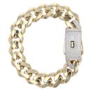 14ct Yellow Gold Monaco Classic Pave Lock Curb Bracelet 8"