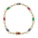 14ct Yellow Gold 0.16ct Diamond and Multi Gemstone Bracelet 7"
