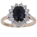 9ct Yellow Gold 0.35ct Brilliant Cut Diamond and Sapphire Cluster Ring