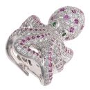 18ct White Gold 2.50-3.50ct Brilliant Cut Diamond, Pink Sapphire and Green Gemstone Octopus Ring