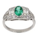 Platinum 0.70ct Emerald and 0.55ct Diamond Vintage Inspired Ring