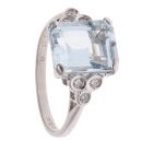 18ct White Gold 0.05ct Diamond and Aquamarine Single Stone Ring
