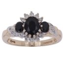 9ct Yellow Gold 0.15ct Diamond and Sapphire Three Stone Cluster Ring