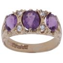 9ct Yellow Gold Amethyst and Cubic Zirconia Cluster Ring