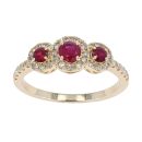 9ct Yellow Gold Diamond And Ruby Triple Cluster Ring by Anya Belle