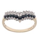 9ct Yellow Gold 0.05ct Brilliant Cut Diamond and Sapphire Wishbone Ring