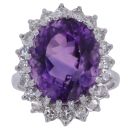 18ct White Gold 0.70ct Single Cut Diamond and Amethyst Cluster Ring