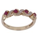 9ct Yellow Gold 0.02ct Diamond and Ruby Wave Ring