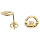 Gold Plated Silver Claddagh Stud Earrings