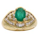 18ct Yellow Gold 0.50ct Brilliant and Baguette Cut Diamond and Emerald Cluster Ring