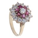 9ct Yellow Gold Cubic Zirconia and Ruby Cluster Ring