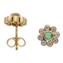 18ct Yellow Gold 0.30ct Brilliant Cut Diamond and Emerald Floral Cluster Earrings