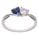 Silver White and Blue Cubic Zirconia Heart Ring