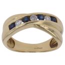 18ct Yellow Gold 0.15ct Diamond and Sapphire Crossover Ring