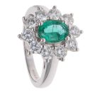 18ct White Gold 1.32ct Brilliant Cut Diamond and Emerald Cluster Ring