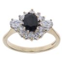 9ct Yellow Gold Cubic Zirconia and Sapphire Cluster Ring