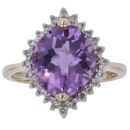 9ct Yellow Gold 0.10ct Diamond and Amethyst Cluster Ring