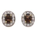 14ct Yellow Gold 0.25ct Brilliant and Oval Cut Diamond and Smoky Quartz Cluster Earrings