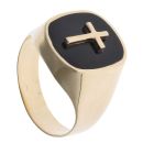 14ct Yellow Gold Black Gemstone Cross Signet Ring