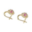 14ct Yellow Gold Cubic Zirconia And Red Stone Set Cluster Earrings