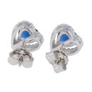 Silver Cubic Zirconia And Blue Gemstone Heart Cluster Stud Earrings by Icesia