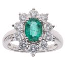 18ct White Gold 1.32ct Brilliant Cut Diamond and Emerald Cluster Ring