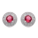 Silver Cubic Zirconia and Red Gemstone Cluster Stud Earrings By Icesia