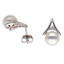 Silver Cubic Zirconia and Pearl Drop Stud Earrings By Icesia