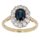 18ct Yellow Gold 0.50ct Brilliant Cut Diamond and Sapphire Cluster Ring