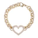 9ct Yellow Gold Cubic Zirconia Belcher Heart Bracelet 6"