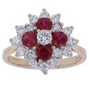 14ct Yellow Gold Cubic Zirconia and Ruby Cluster Ring