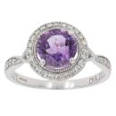 9ct White Gold 0.20ct Diamond and Amethyst Cluster Ring