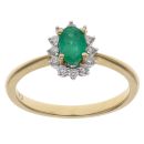 18ct Yellow Gold 0.16ct Diamond and Emerald Cluster Ring